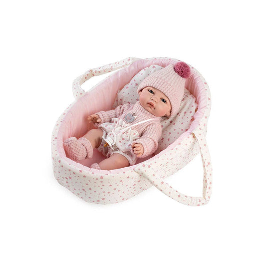 Baby Coral Doll with Pink Stars Outfit & Carrycot - Made In Spain