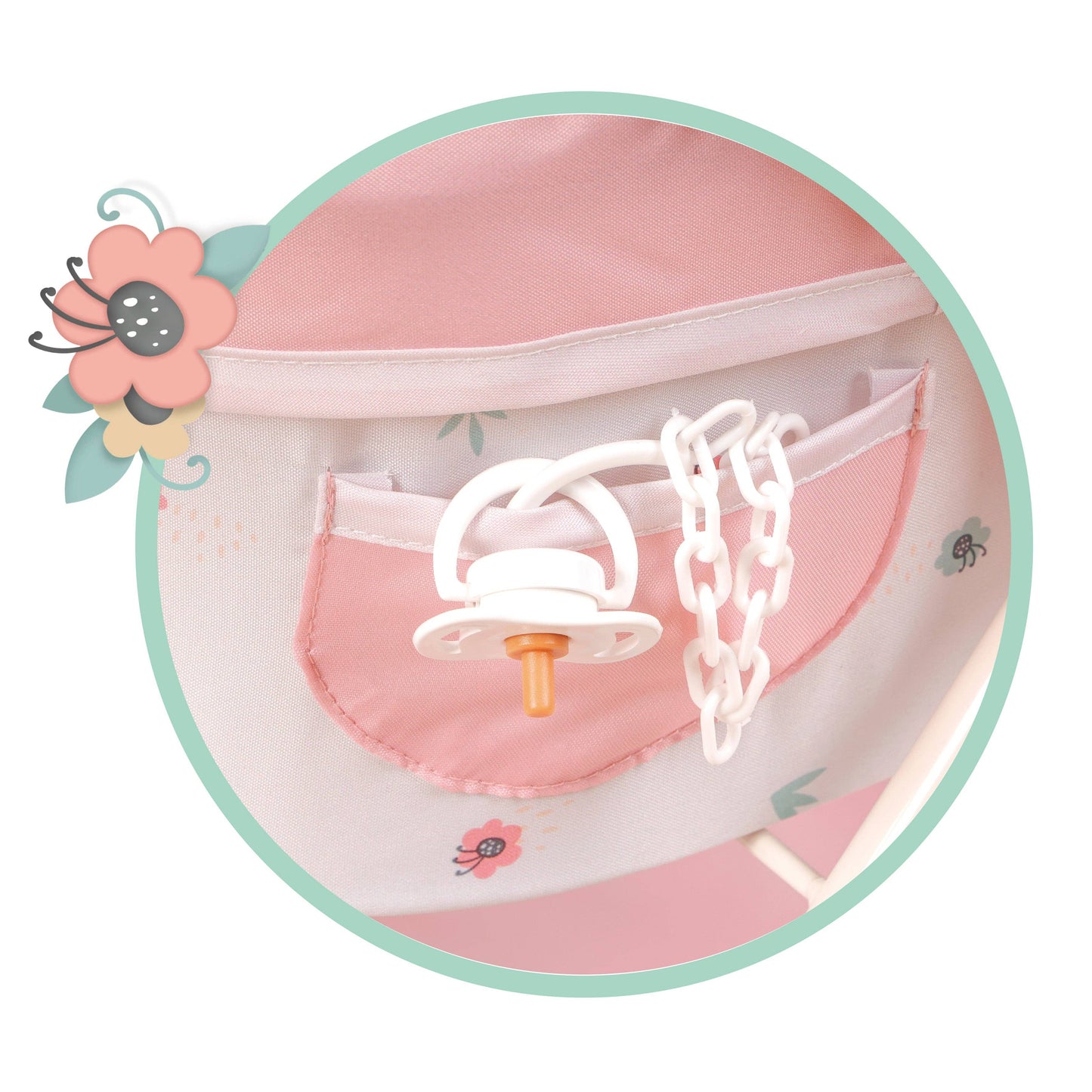 My First Doll Stroller - Pink Koala Design with Flowers - Made In Spain
