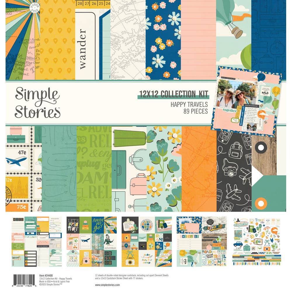 Simple Stories - Happy Travels Scrapbook Collection Kit with Cardstock & Stickers