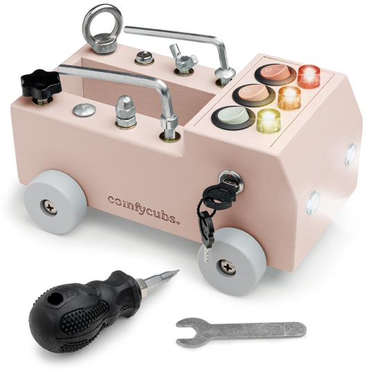Busy Board Truck Toy Set with LED Light Switch: Blush