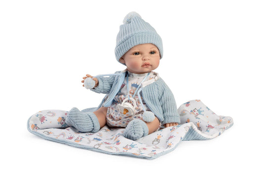Baby Coral Boy - Blue Knit & Crown Animal Ensemble - Made In Spain