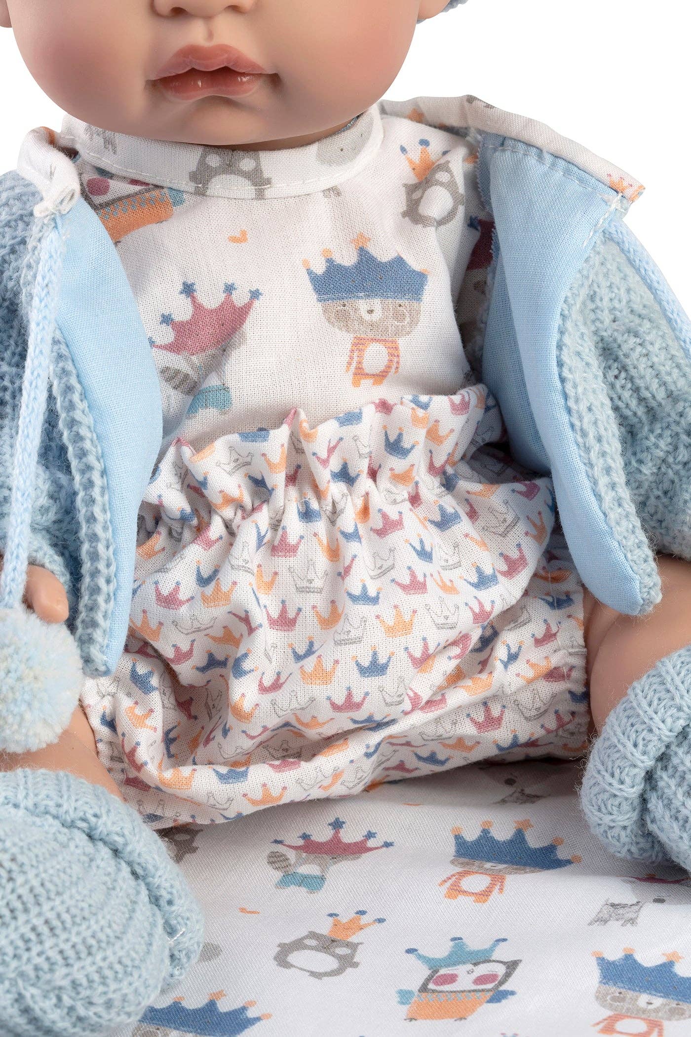 Baby Coral Boy - Blue Knit & Crown Animal Ensemble - Made In Spain