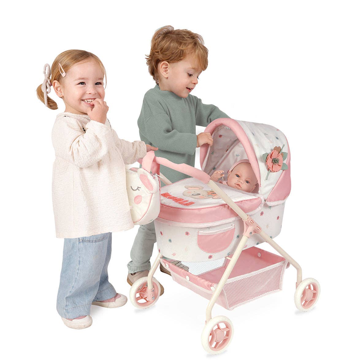 My First Doll Stroller - Pink Koala Design with Flowers - Made In Spain