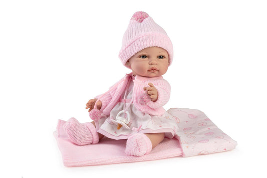 Baby Coral Doll with Pink Balloons Dress & Reversible Blanket - Made In Spain