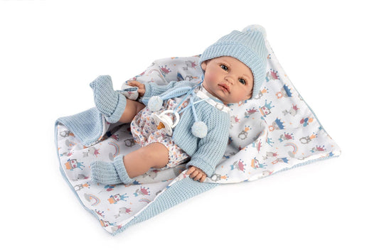 Baby Coral Boy - Blue Knit & Crown Animal Ensemble - Made In Spain