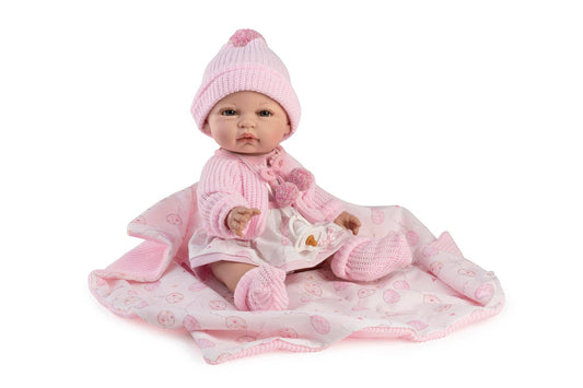 Baby Coral Doll with Pink Balloons Dress & Reversible Blanket - Made In Spain