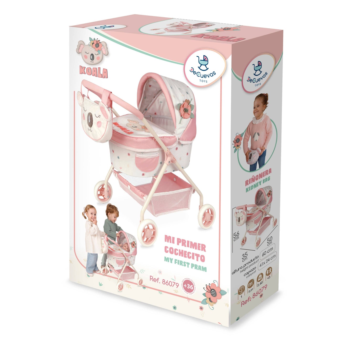 My First Doll Stroller - Pink Koala Design with Flowers - Made In Spain