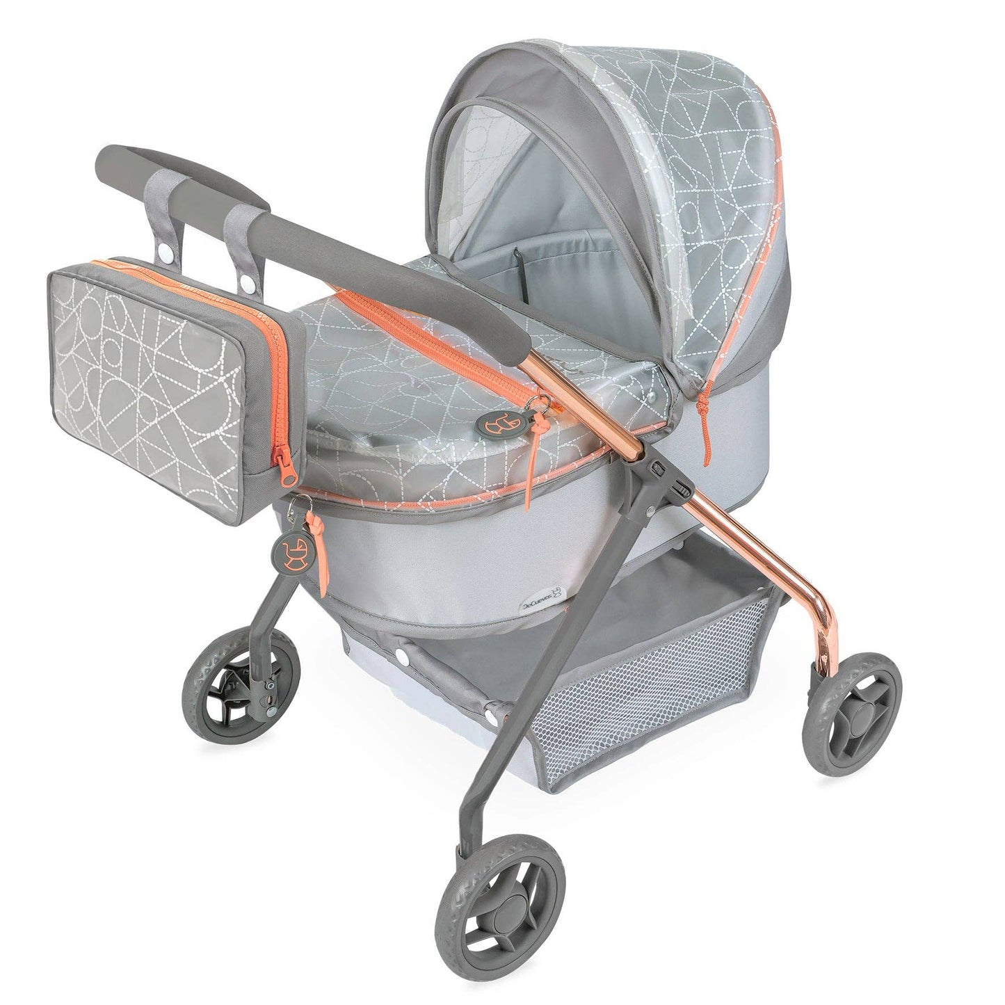 My First Doll Stroller - Grey Quilted Design with Orange Details - Made In Spain