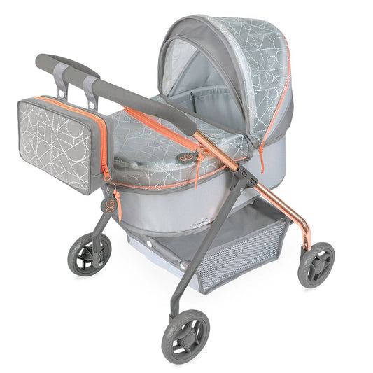 My First Doll Stroller - Grey Quilted Design with Orange Details - Made In Spain