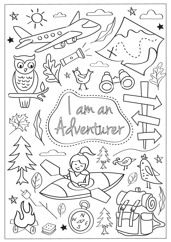 Fall Activity Coloring for Girls - "I Am An Adventurer..."