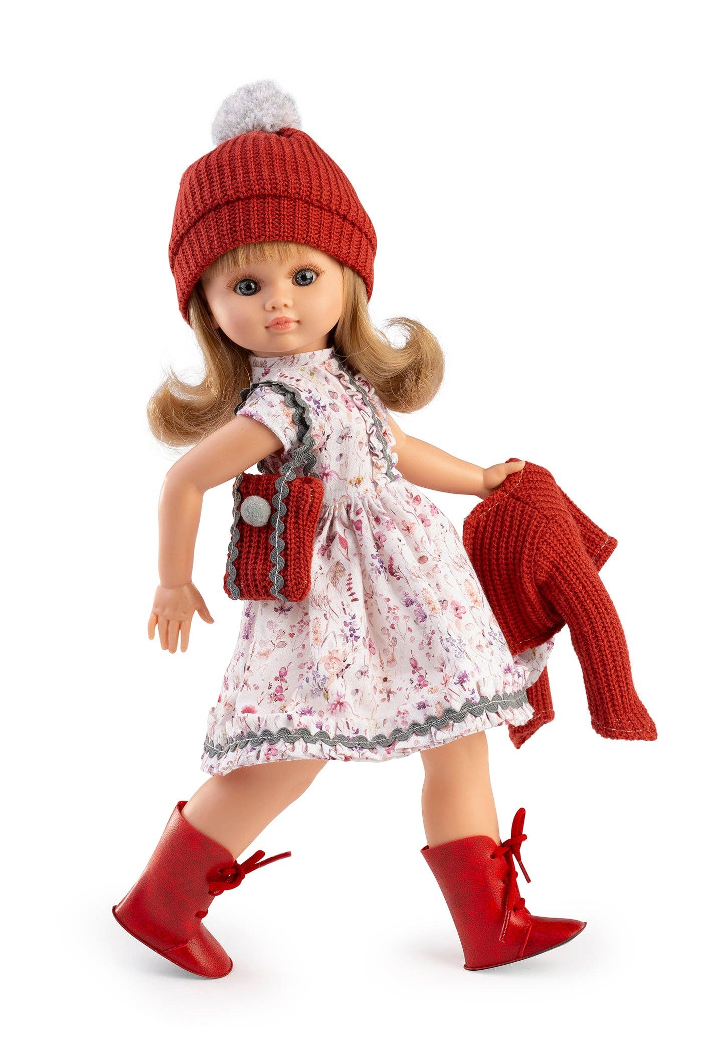 Fany Doll - Pink Floral Dress with Red Hat, Purse & Boots - Made In Spain