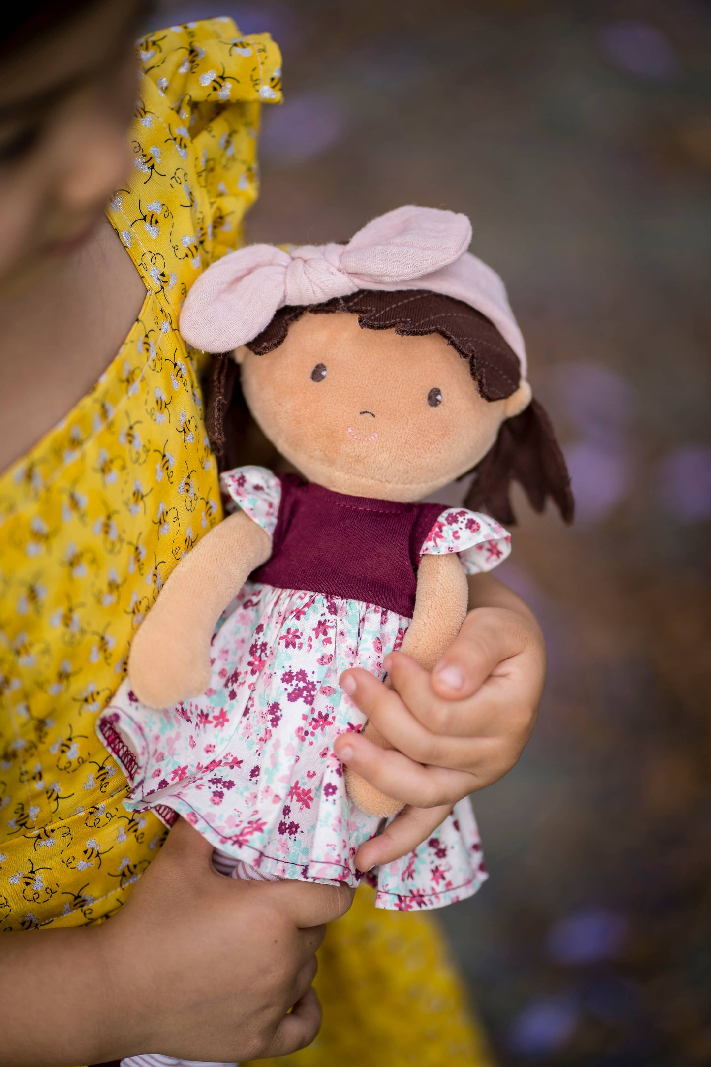 Selina - Floral Dress & Pink Bow Snuggle Doll - Made In Sri Lanka