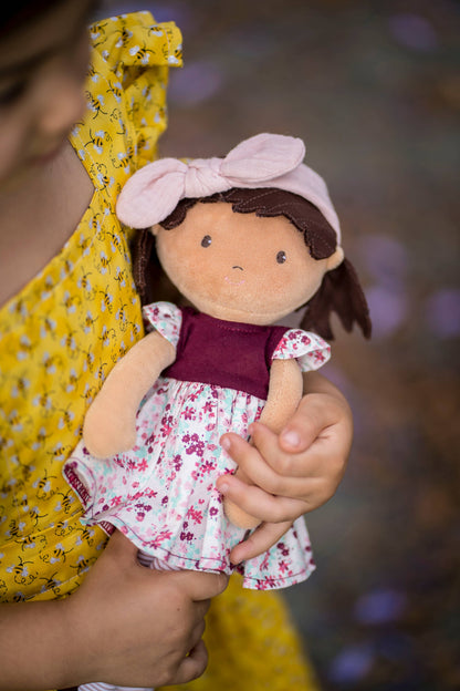 Selina - Floral Dress & Pink Bow Snuggle Doll - Made In Sri Lanka