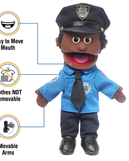 Silly Puppets Policeman Puppet – 14" Black Hand Puppet