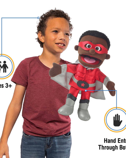 Silly Puppets Superhero Puppet – 14" Black Skin Hand Puppet