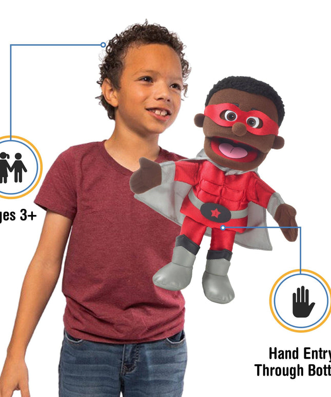 Silly Puppets Superhero Puppet – 14" Black Skin Hand Puppet