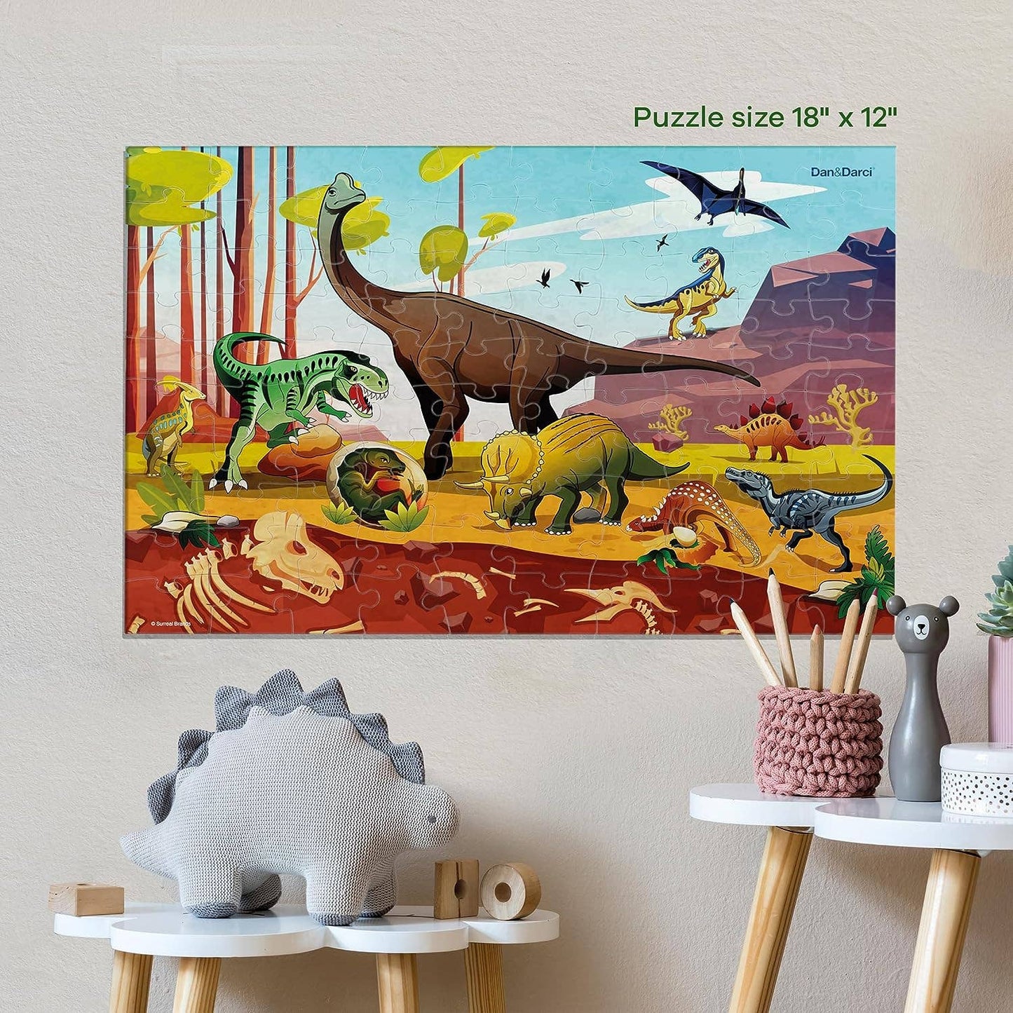 Dan&Darci - Glow in The Dark 100 Piece Dinosaur Puzzle for Kids
