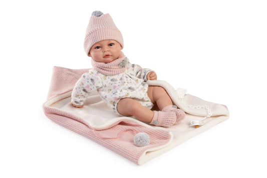 Martina Newborn Baby Doll - Pink Blanket & Cozy Accessories for Nurturing Play - Made In Spain
