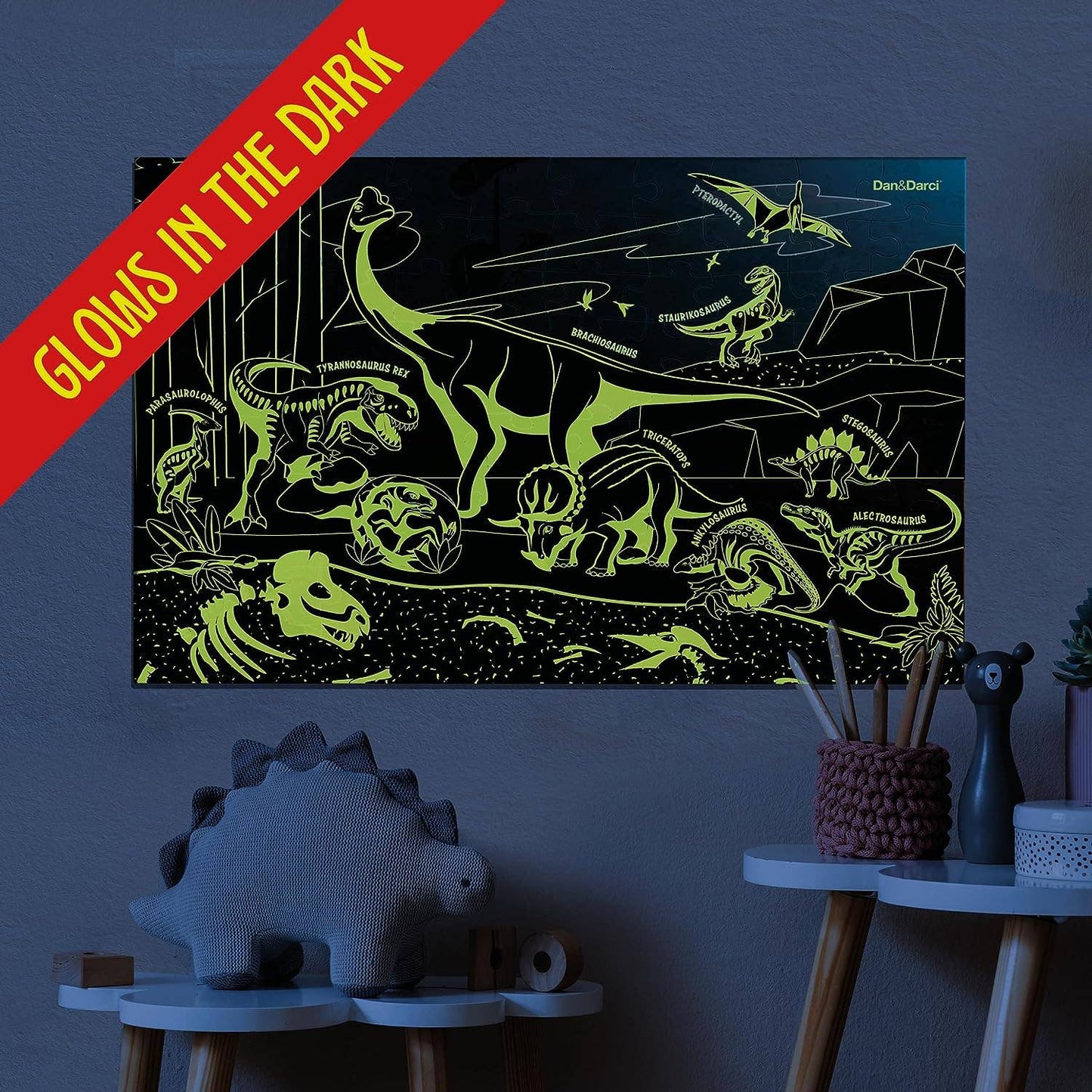 Dan&Darci - Glow in The Dark 100 Piece Dinosaur Puzzle for Kids