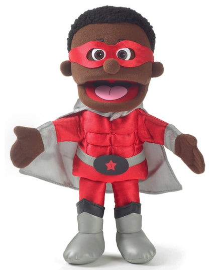 Silly Puppets Superhero Puppet – 14" Black Skin Hand Puppet