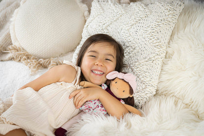 Selina - Floral Dress & Pink Bow Snuggle Doll - Made In Sri Lanka