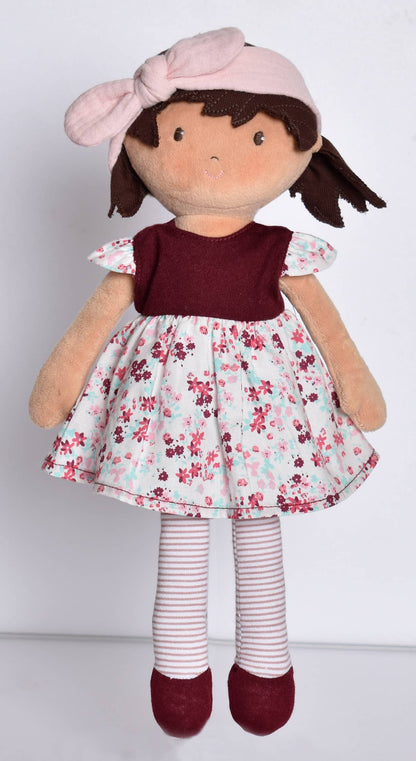 Selina - Floral Dress & Pink Bow Snuggle Doll - Made In Sri Lanka