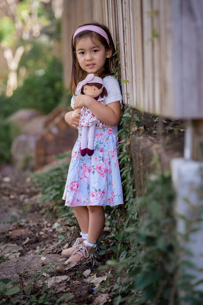 Selina - Floral Dress & Pink Bow Snuggle Doll - Made In Sri Lanka