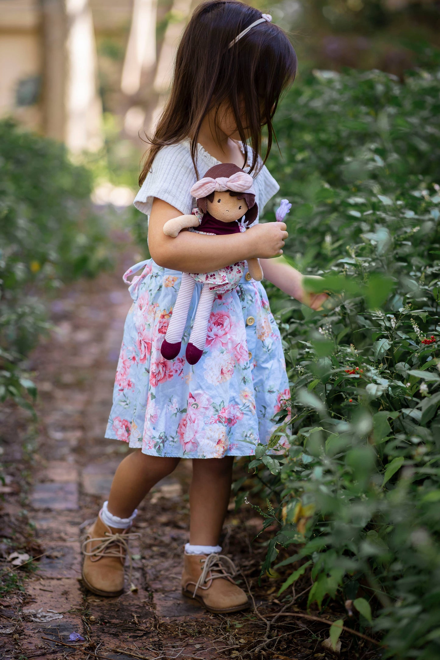 Selina - Floral Dress & Pink Bow Snuggle Doll - Made In Sri Lanka