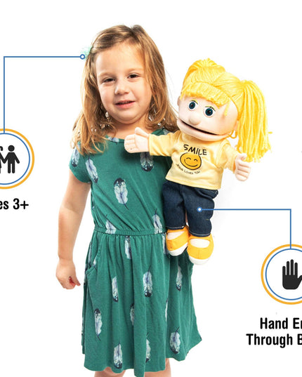 Silly Puppets Christian Girl Puppet – 14" “Smile, Jesus Loves You” Hand Puppet