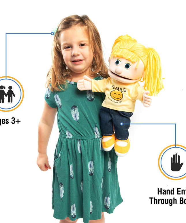 Silly Puppets Christian Girl Puppet – 14" “Smile, Jesus Loves You” Hand Puppet