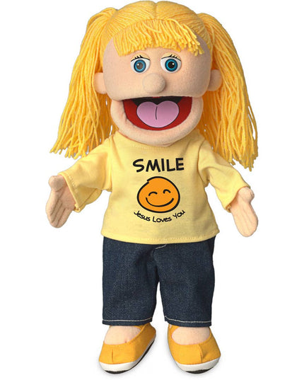 Silly Puppets Christian Girl Puppet – 14" “Smile, Jesus Loves You” Hand Puppet