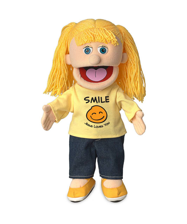 Silly Puppets Christian Girl Puppet – 14" “Smile, Jesus Loves You” Hand Puppet