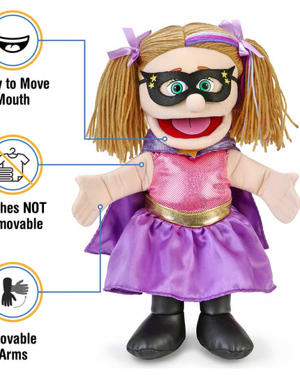 Silly Puppets Superhero Girl Puppet – 14" Peach Skin Hand Puppet