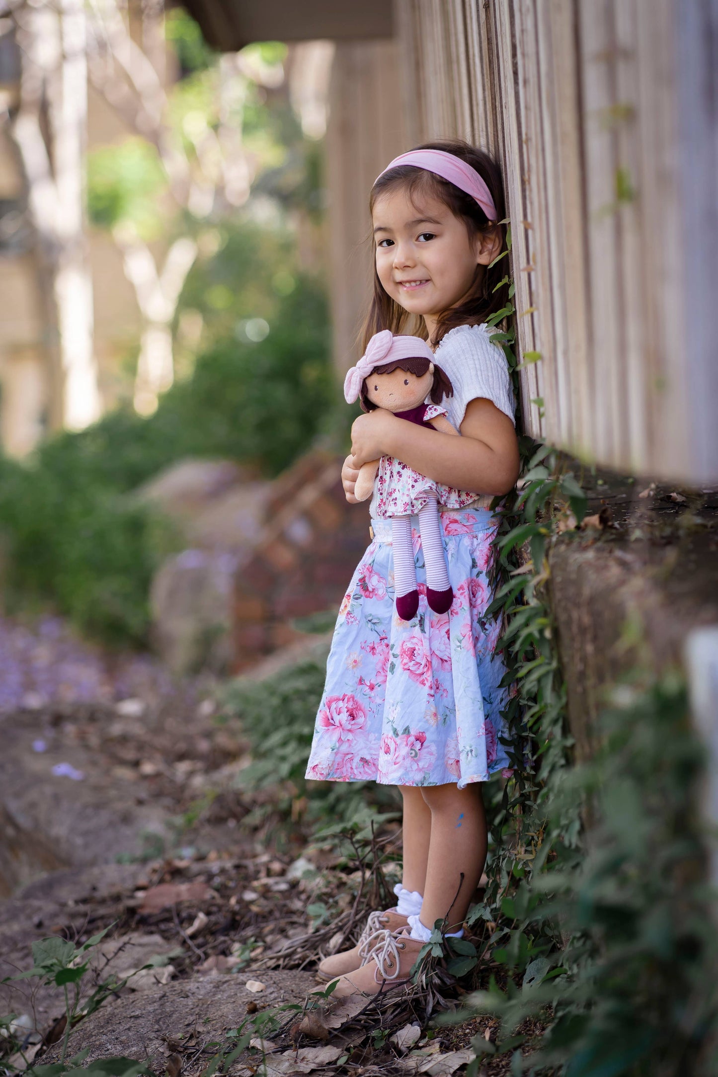 Selina - Floral Dress & Pink Bow Snuggle Doll - Made In Sri Lanka