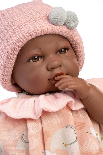 Sara Baby Doll - Pink Hearts and Elephants Romper with Jacket - Made In Spain