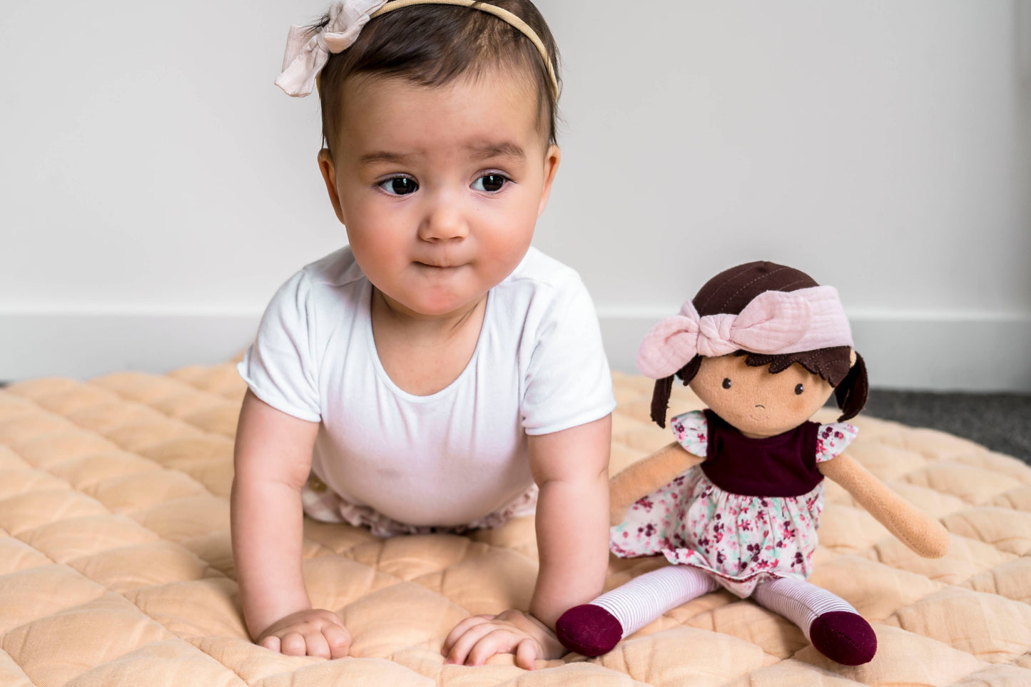 Selina - Floral Dress & Pink Bow Snuggle Doll - Made In Sri Lanka
