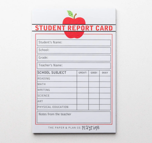 Kids Playtime Pad Student Report Card - Teacher Play & Learning Fun - Made In U.S