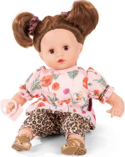 Catness Gotz Doll wearing a floral top and leopard print pants on a white background
