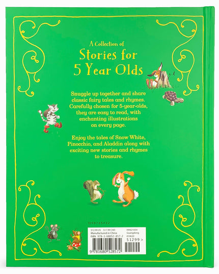 Back cover of a children's book with green background and yellow text and illustrations.
