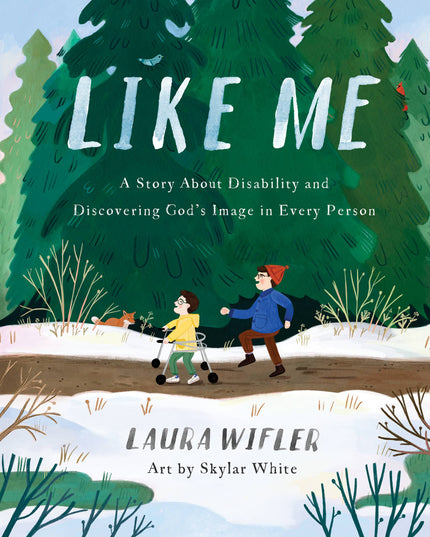 Book cover of 'Like Me' with two children walking in a snowy forest.