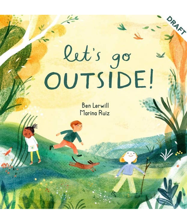 Book cover with children playing outdoors and text 'Let's go Outside!' by Ben Lerwill and Marina Ruiz.