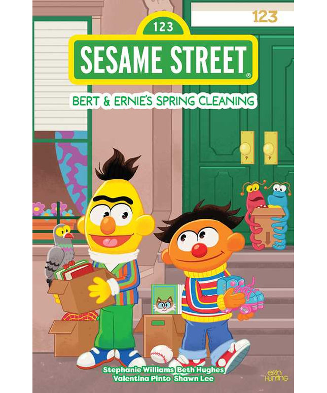 Cover of 'Sesame Street: Bert & Ernie's Spring Cleaning' with two characters holding cleaning supplies.