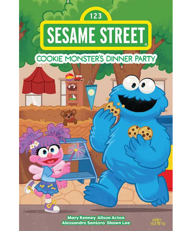 Sesame Street book cover with Cookie Monster and Abby Cadabby in a room setting.