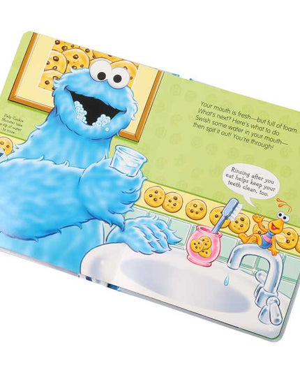 Sesame Street book page with Cookie Monster at the sink
