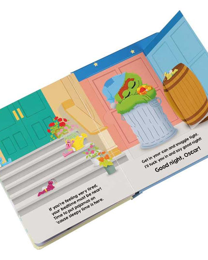 Illustrated children's book page with a character peeking out from behind a door.