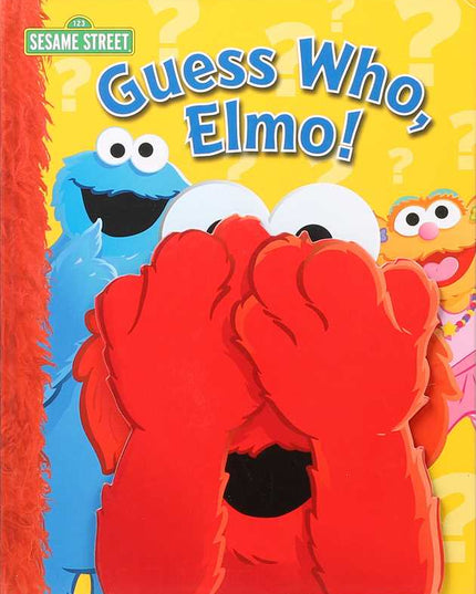 Book cover of 'Guess Who, Elmo!' featuring Elmo and Cookie Monster from Sesame Street.