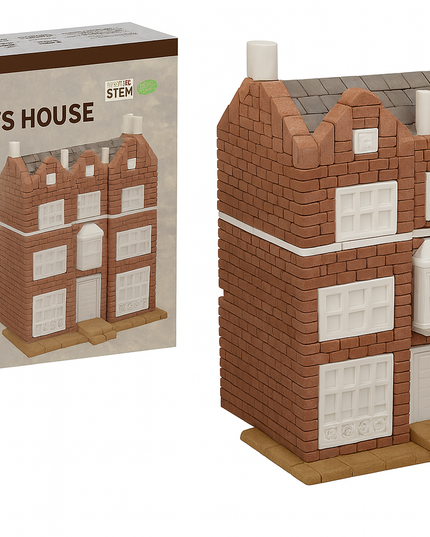 Mini-bricks constructor set of 'Rebbe's House' by Wise Elk with packaging on a white background