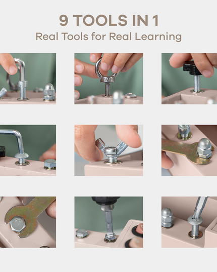 Set of tools with '9 Tools in 1' and 'Real Tools for Real Learning' text on a white background.