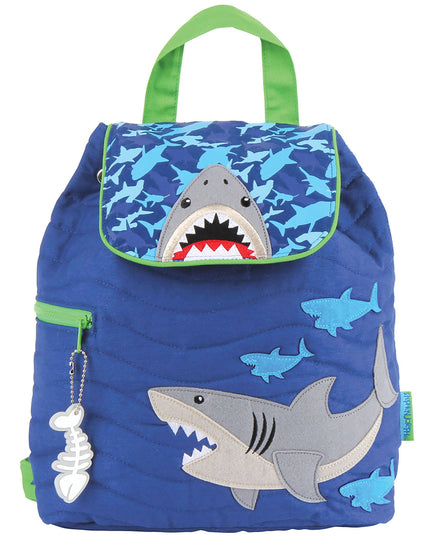 Shark-themed backpack with green accents on a white background