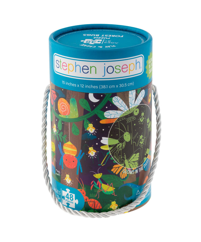 Stephen Joseph puzzle packaging with colorful illustrations of insects and a blue lid.